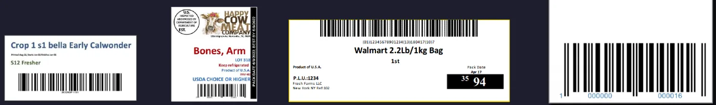 Examples of fresh produce case, pallet and batch labels for Walmart and other retailers generated in Producepak